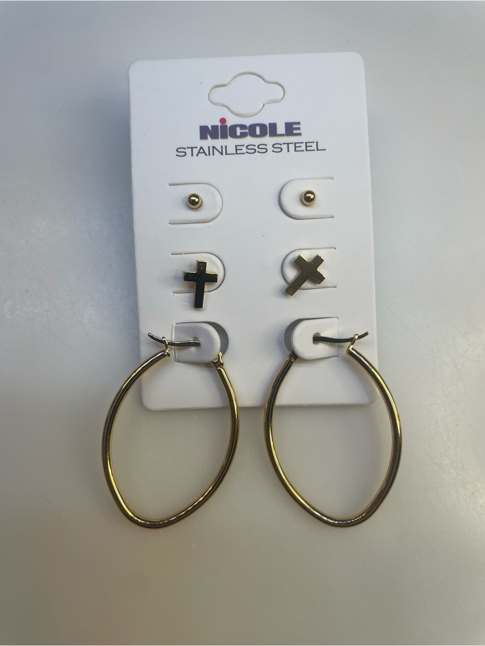 Nicole Gold Earring Set - Studs, Crosses & Hoops